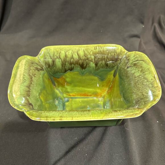 Vintage Drip Glaze Planter Rectangle Wide Rim 8x5" - Picture 7 of 15